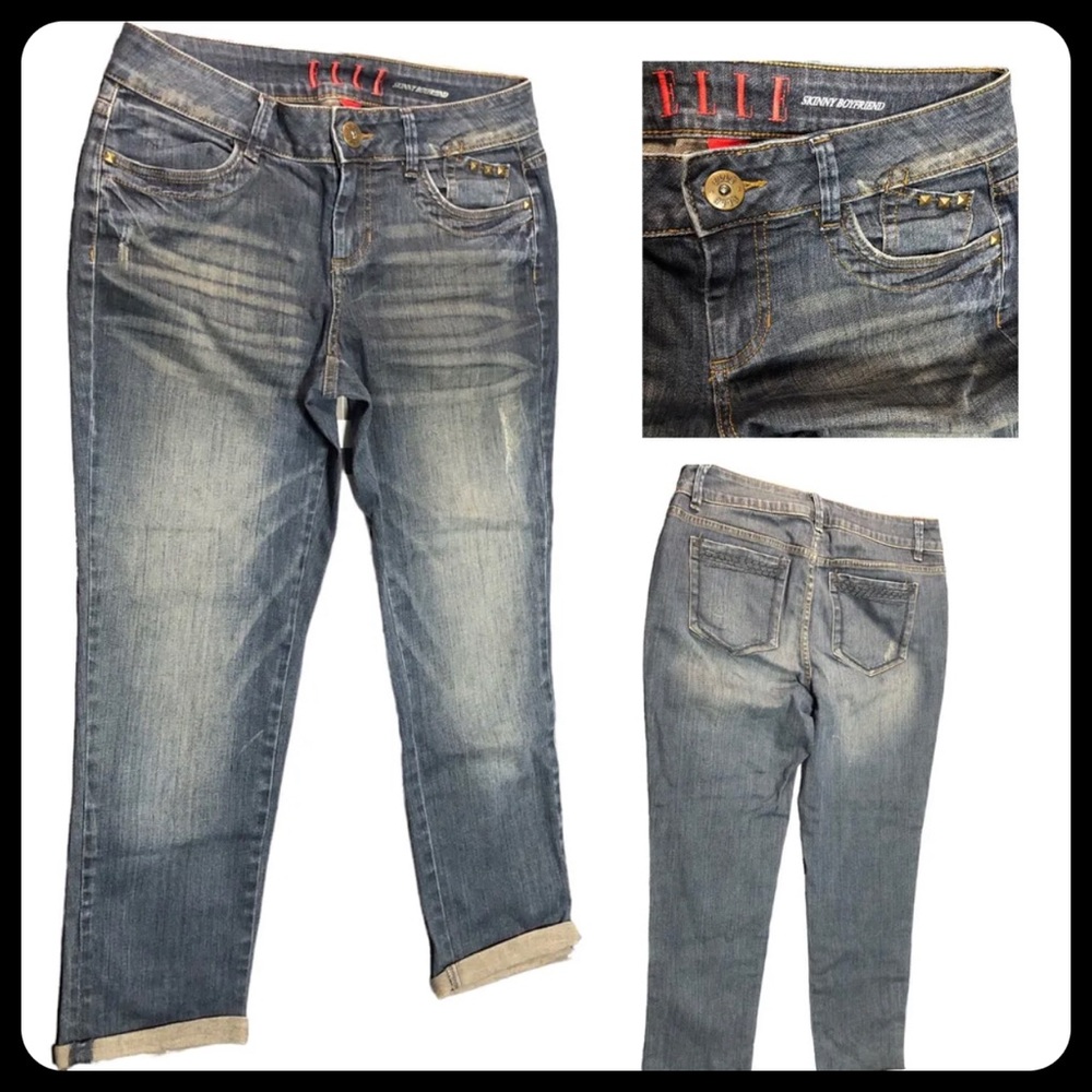 ELLE Skinny Boyfriend Designer Jean Women Size 8 W32 L26 Perfectly faded! C109